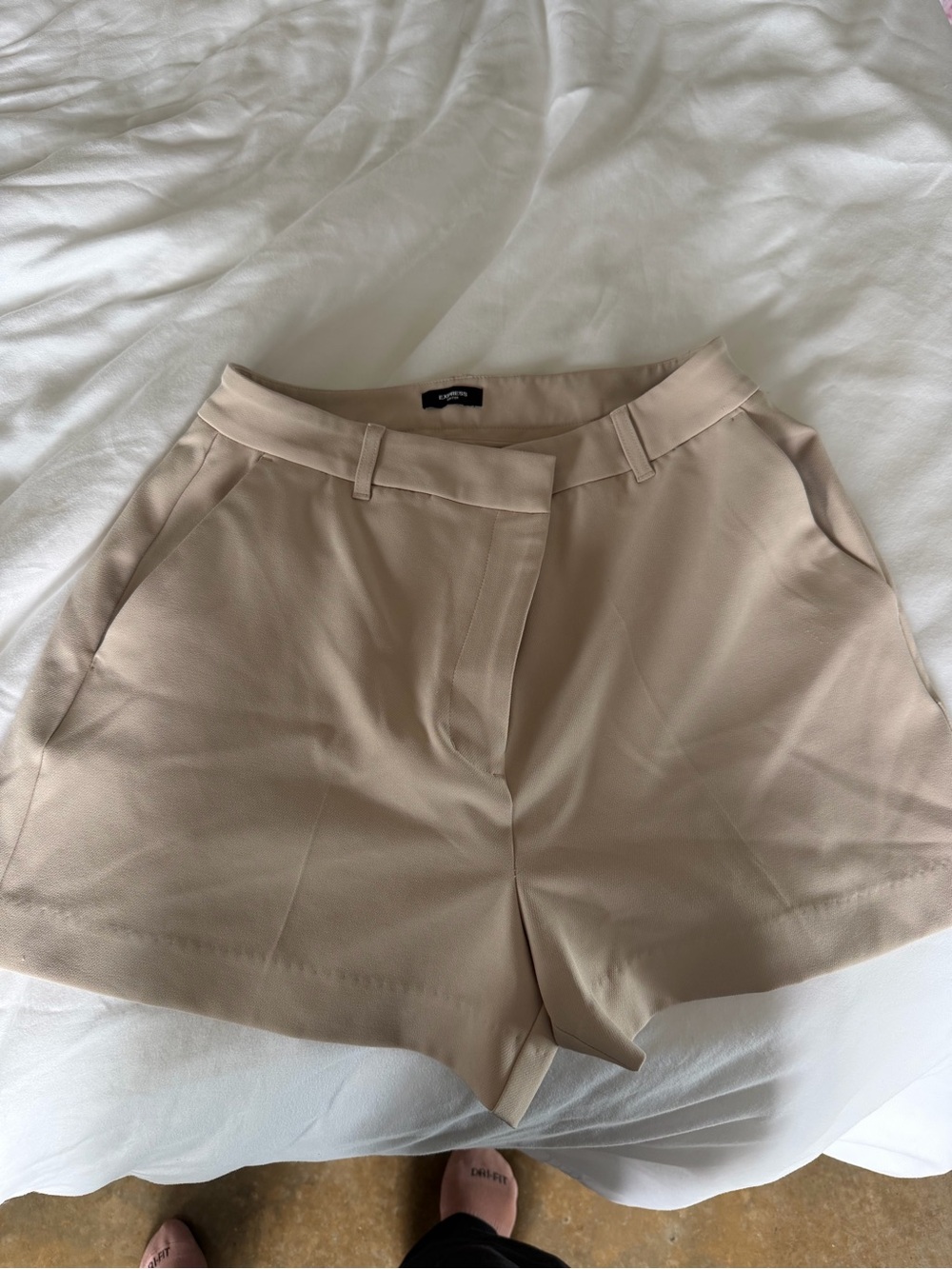 Express Neutral Beige High-Rise Tailored Shorts